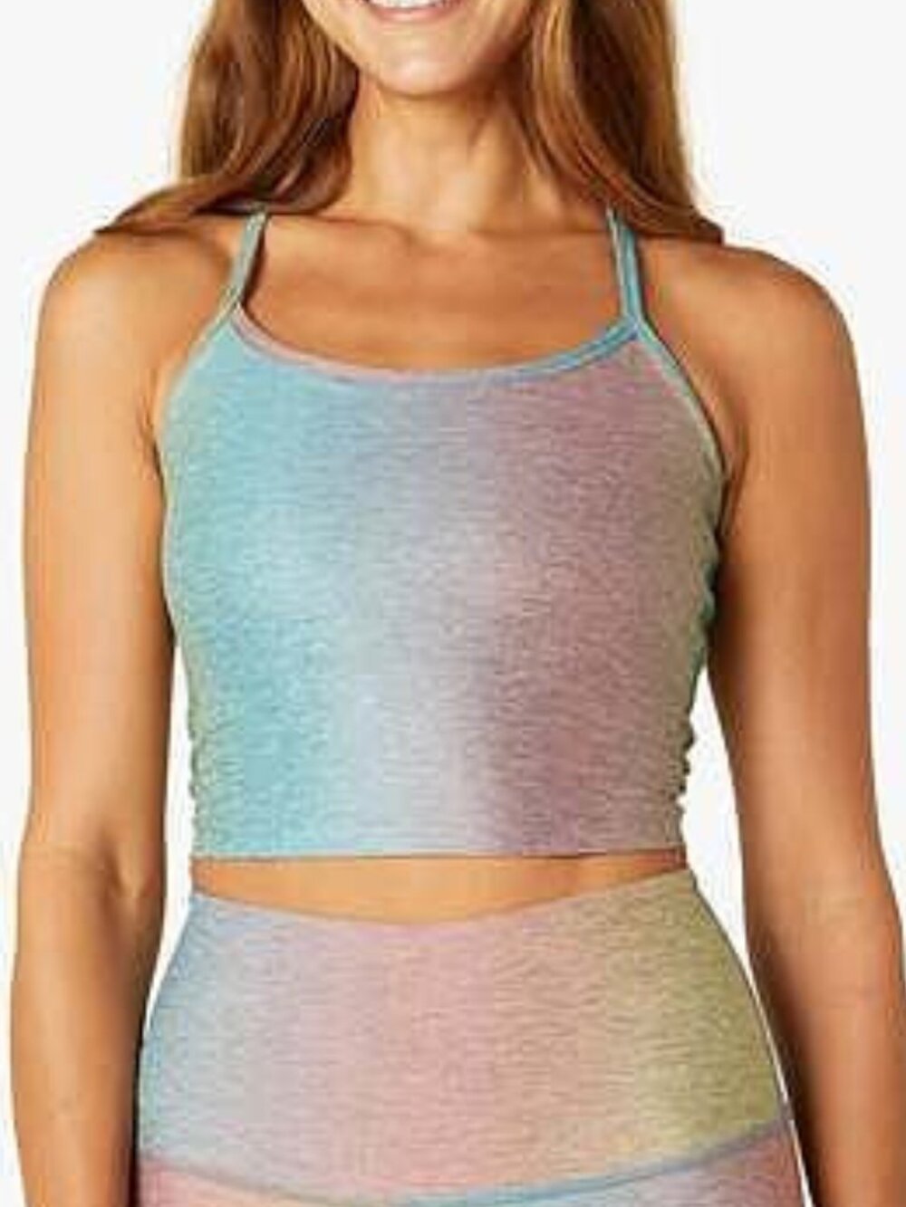 EUC Beyond Yoga Silver Mist Prismatic Rainbow Racerback Cropped Tank Size L